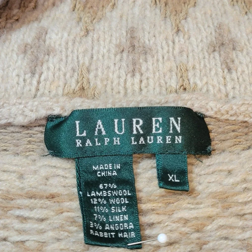 Lauren Ralph Lauren Southwest Toggle Shawl Collar Cardigan Lambswool Silk XL